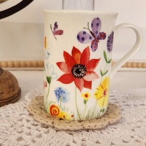 Stechcol Gracie Bone China Wildflower Butterfly Snail Mug Coastline Imports